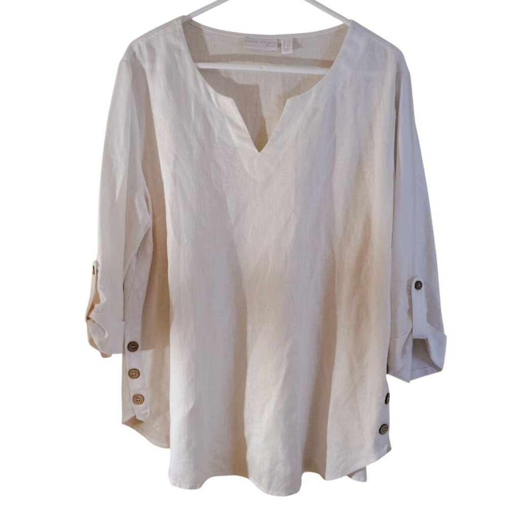 Susan Graver linen top, Susan Graver tunic, linen blouse, Susan Graver blouse